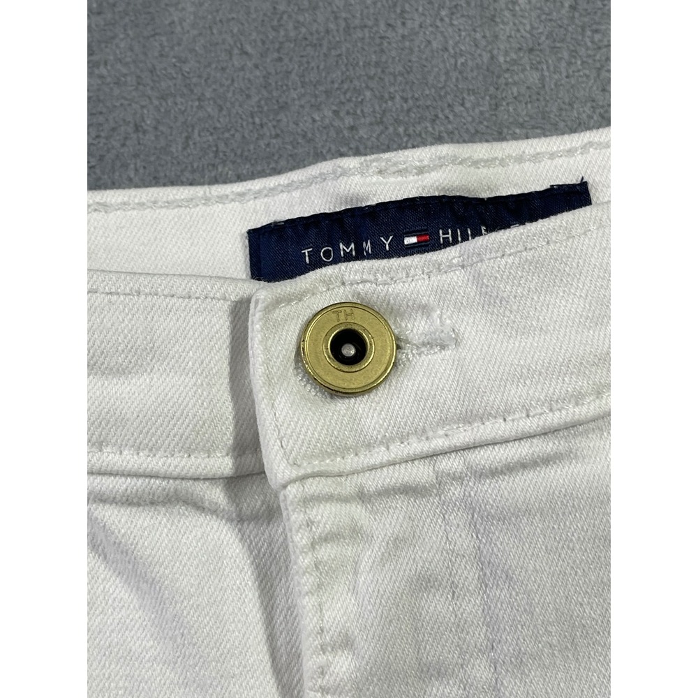 Tommy Hilfiger Womens White Denim Cuffed Shorts Size 10 Mid Rise Stretch - Picture 2 of 10
